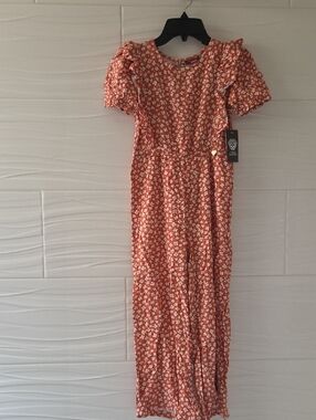 Vince Camuto Rust-Orange Floral Midi Dress